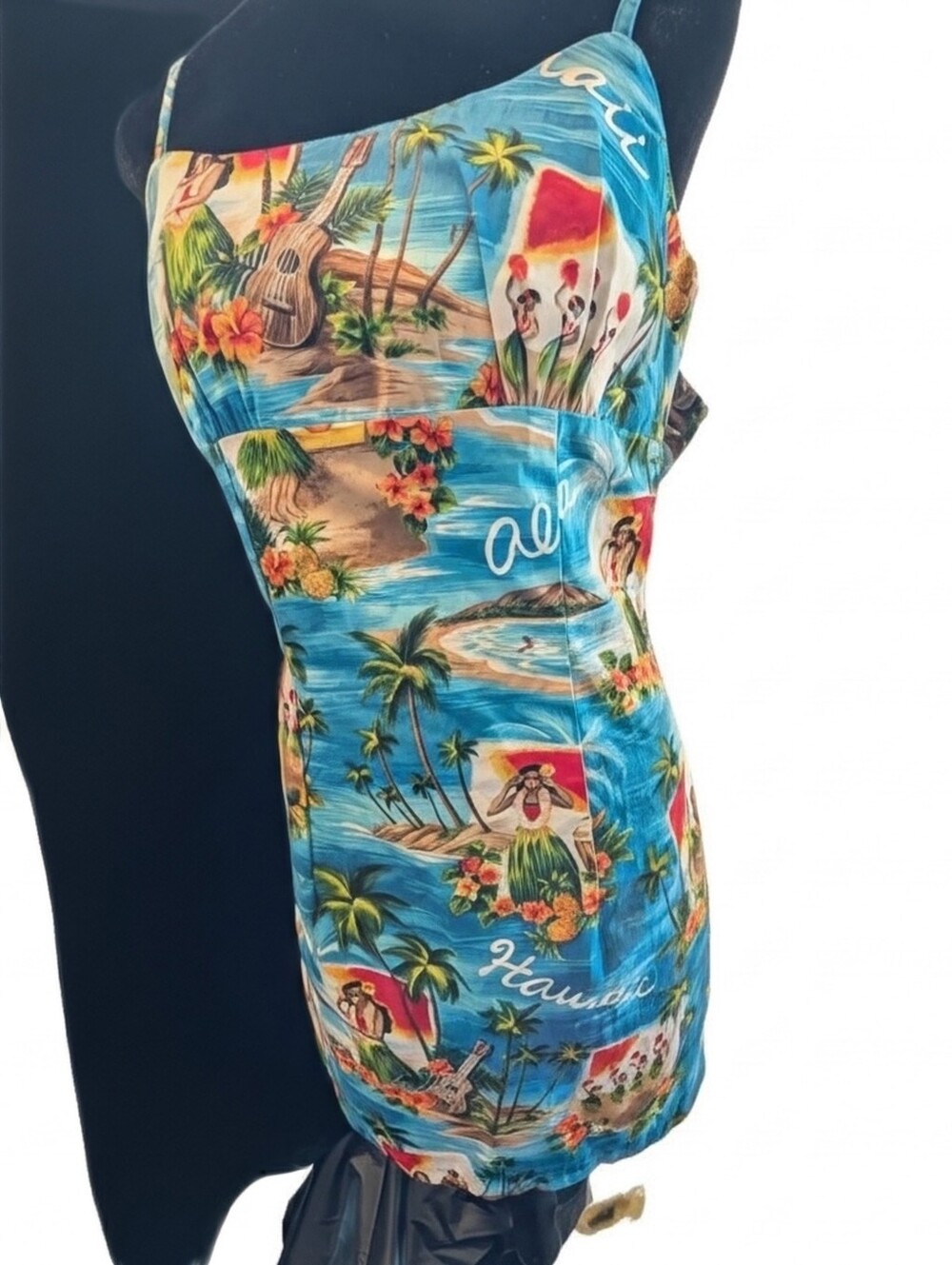 Naniloa Hula Pine Teal Sundress - Tropical Print (008)